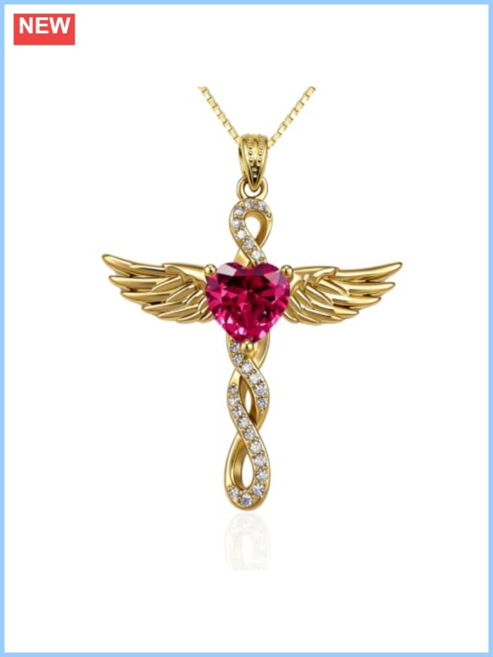 18K Gold Plated Angel Wings Infinity Cross Birthstone Necklace 18in